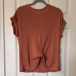 Waffle Knit Twist-Front Top - Rust